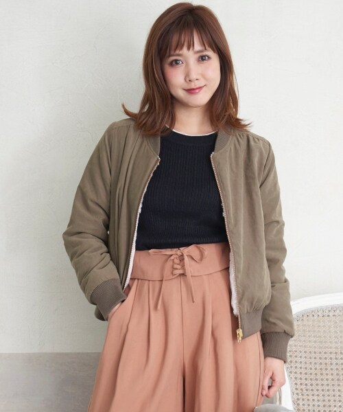 MAJESTIC LEGON（マジェスティックレゴン）の「リバーシブルリブブルゾン（ジャケット/アウター・レディース・アイボリー/カーキグリーン/ブラック・S(7号)/M(9号)）」の2枚目の写真