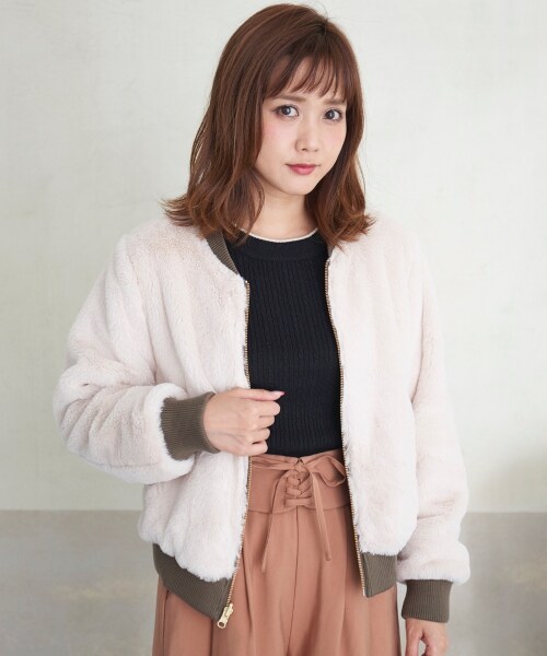 MAJESTIC LEGON（マジェスティックレゴン）の「リバーシブルリブブルゾン（ジャケット/アウター・レディース・アイボリー/カーキグリーン/ブラック・S(7号)/M(9号)）」の7枚目の写真