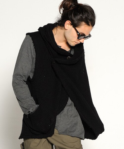 VIRGOwearworks（ヴァルゴウェアワークス）の「HONEYCOMB KNIT VEST ニットベスト（トップス・メンズ・BEIGE/BLACK・2/3/4）」の4枚目の写真
