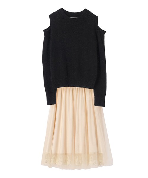 31 Sons de mode（トランテアン　ソン　ドゥ　モード）の「≪新作≫オープンショルダーニット×チュールスカートセット（ワンピース/ドレス・レディース・サックスブルー/ピンク/ブラック・36/38）」の2枚目の写真
