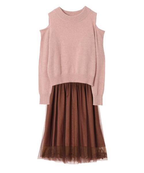 31 Sons de mode（トランテアン　ソン　ドゥ　モード）の「≪新作≫オープンショルダーニット×チュールスカートセット（ワンピース/ドレス・レディース・サックスブルー/ピンク/ブラック・36/38）」の3枚目の写真