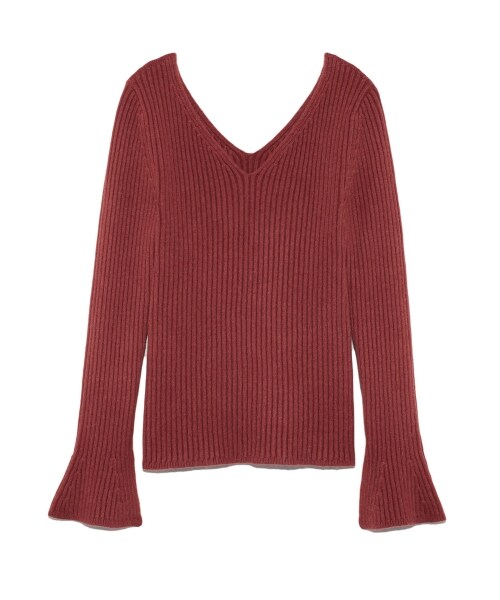 LILY BROWN(リリーブラウン)の「ベルスリーブVネックプルオーバー(ニット・レディース・PNK/RED/BLK・F)」の2枚目の写真