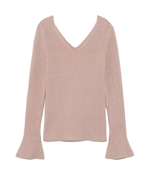 LILY BROWN(リリーブラウン)の「ベルスリーブVネックプルオーバー(ニット・レディース・PNK/RED/BLK・F)」の1枚目の写真