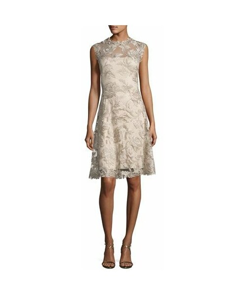 Tadashi Shoji タダシショージ の Tadashi Shoji Sleeveless Embroidered Cocktail Dress Latte Gold ワンピース Wear