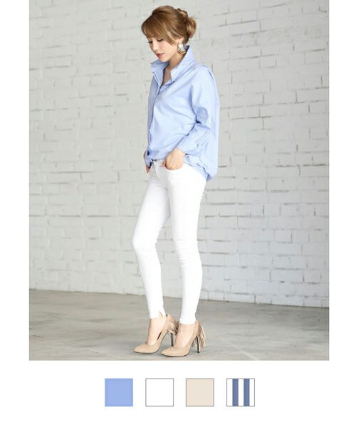 Rocotta by MOERY（ロコッタ）の「Rocotta(ロコッタ) ドロップショルダーブラウス（シャツ/ブラウス・レディース・ホワイト/ベージュ/ブルー/ストライプ・FREE）」の4枚目の写真