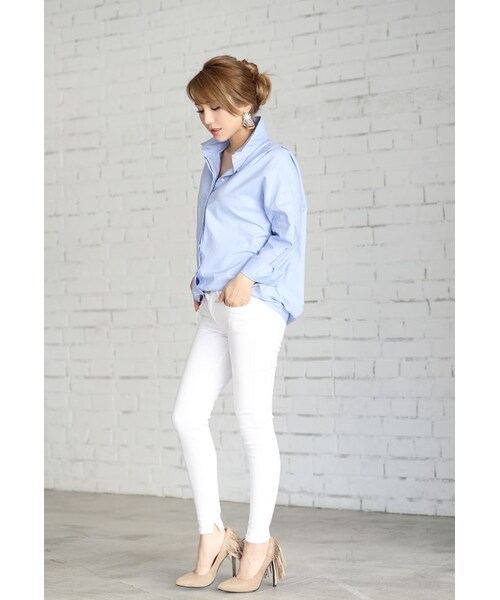 Rocotta by MOERY（ロコッタ）の「Rocotta(ロコッタ) ドロップショルダーブラウス（シャツ/ブラウス・レディース・ホワイト/ベージュ/ブルー/ストライプ・FREE）」の14枚目の写真