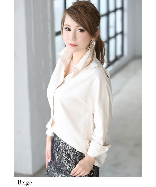 Rocotta by MOERY（ロコッタ）の「Rocotta(ロコッタ) ドロップショルダーブラウス（シャツ/ブラウス・レディース・ホワイト/ベージュ/ブルー/ストライプ・FREE）」の11枚目の写真