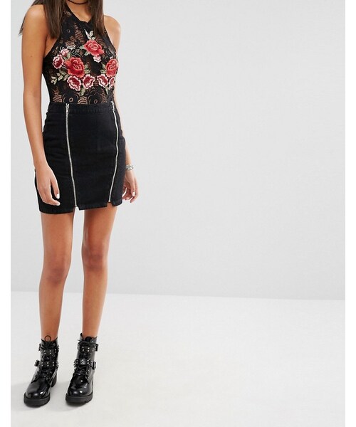 Missguidedの「Missguided Zip Front Mini Denim Skirt（スカート・レディース・Black・US 10/US 2/US 8/US 4/US 6）」の2枚目の写真