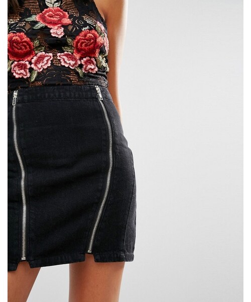 Missguidedの「Missguided Zip Front Mini Denim Skirt（スカート・レディース・Black・US 10/US 2/US 8/US 4/US 6）」の3枚目の写真
