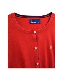 FRED PERRY フレッドペリー 赤 クルーネック 長袖カーディガン FRED PERRY フレッドペリー 赤 クルーネック 長袖カーディガン