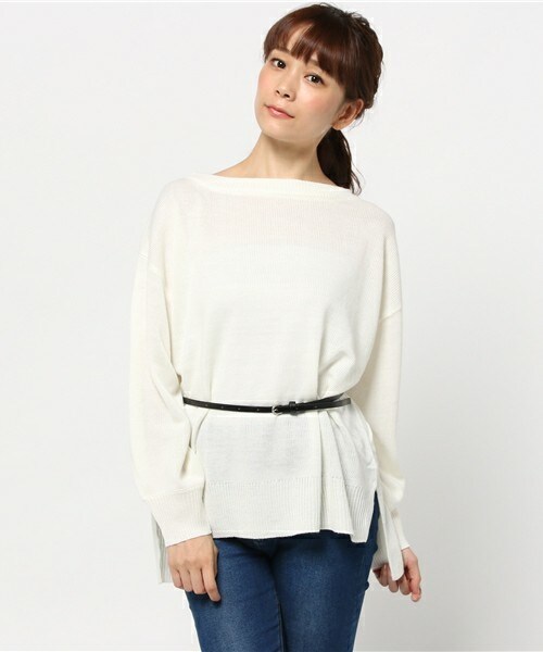 archives（アルシーヴ）の「ベルト付チュニック（ニット/セーター・レディース・オフホワイト/ブラック/グレー/キャメル・MEDIUM）」の2枚目の写真