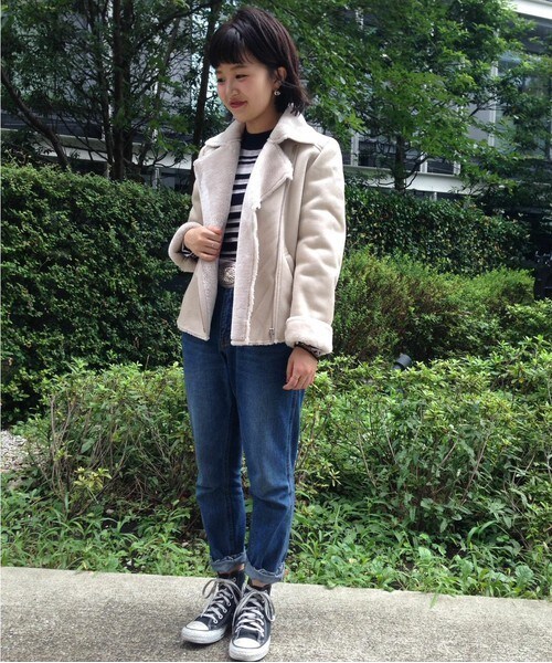 archives（アルシーヴ）の「【予約】フェイクムートンジャケット（ライダースジャケット・レディース・オフホワイト/ブラック/グレー・MEDIUM）」の4枚目の写真