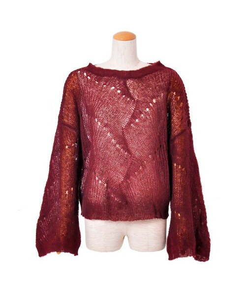 flower（フラワー）の「see through mohair top ～シースルーモヘアトップ（ニット/セーター・レディース・white/red・FREE）」の2枚目の写真