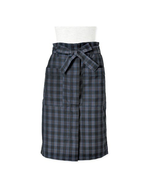 flower（フラワー）の「over check skirt ～オーバーチェックスカート（スカート・レディース・gray/black・FREE）」の2枚目の写真