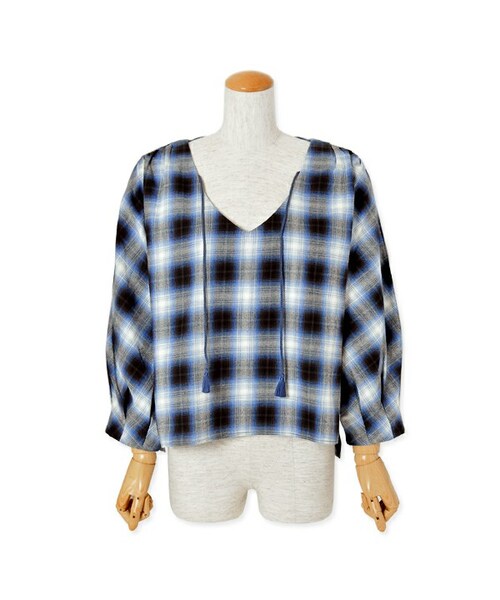 flower（フラワー）の「tassel v tops ～タッセルVトップス（シャツ/ブラウス・レディース・yellow/navy/blue・FREE）」の3枚目の写真