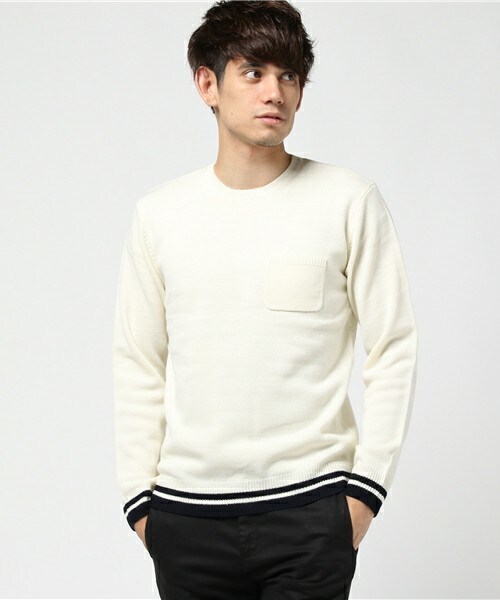 UNION STATION(ユニオンステーション)の「メンズノンノ【MEN'S NON-NO】11月号 P124 野村周平さん着用商品 Uネックポケットニット(ニット/セーター・メンズ・ホワイト/グリーン/ネイビー/キャメル/レッド・S/M/L/LL)」の2枚目の写真