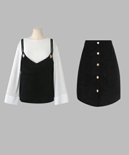 DHOLIC(ディーホリック)の「コーデュロイビスチェ&ミニマルスカート&Tシャツ3SET(アンサンブル・レディース・ブラウン/ブラック・M/L)」の2枚目の写真