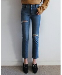 FLYMODEL | ダメージ加工ストレートフィット9分丈デニムパンツ(P0000QMF)(Tシャツ/カットソー)