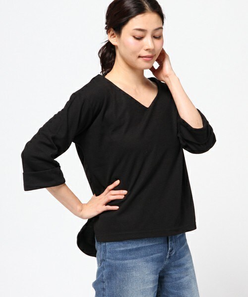 INTERPLANET WINGS（インタープラネットウィング）の「ミタノリブカットプルオーバー（Tシャツ/カットソー・レディース・オフホワイト/ブラック/カーキ・FREE）」の2枚目の写真