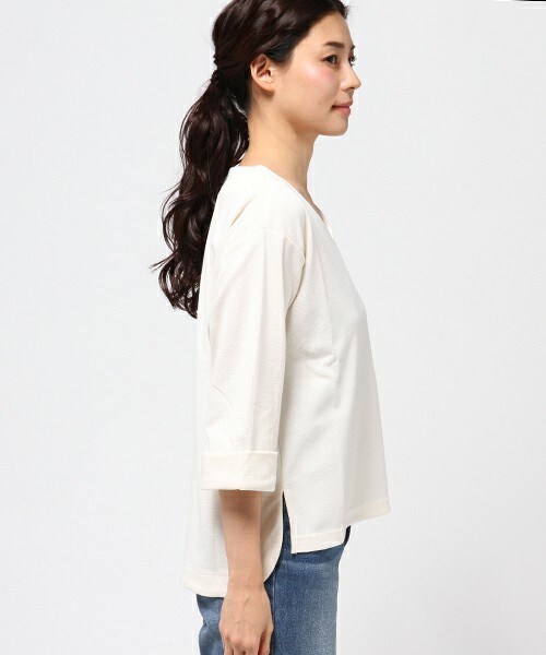 INTERPLANET WINGS（インタープラネットウィング）の「ミタノリブカットプルオーバー（Tシャツ/カットソー・レディース・オフホワイト/ブラック/カーキ・FREE）」の5枚目の写真