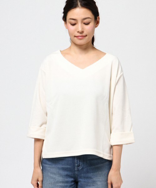 INTERPLANET WINGS（インタープラネットウィング）の「ミタノリブカットプルオーバー（Tシャツ/カットソー・レディース・オフホワイト/ブラック/カーキ・FREE）」の4枚目の写真