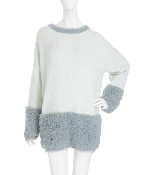 dazzlin（ダズリン）の「【P】シャギー切替ニットチュニック（ワンピース/ドレス・レディース・オフホワイト/ブラック/ピンク/ミントグリーン・F）」の6枚目の写真