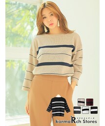 KORMARCH | ラウンドネックボーダーニットプルオーバー(ニット/セーター)