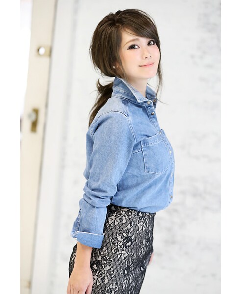 Rocotta by MOERY（ロコッタ）の「Rocotta(ロコッタ) by moery ヘビーオンスダンガリーシャツ（シャツ/ブラウス・レディース・インディゴ・FREE）」の8枚目の写真