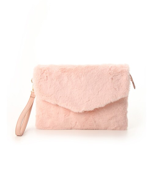 Honeys（ハニーズ）の「ＰＶＣ使いファークラッチ（バッグ・レディース・オフ/クロ/ピンク/グレー）」の4枚目の写真