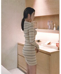 FLYMODEL | リブボーダースリムフィットミニワンピース(P0000QLM)(ワンピース)