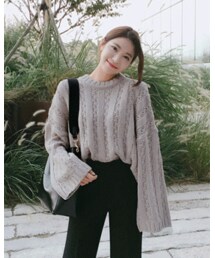 FLYMODEL | リブ編みラウンドネックドロップショルダーニット(P0000QMC)(ニット/セーター)