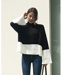 FLYMODEL | バイカラーハーフハイネックワイドスリーブリブニット(P0000QNB)(ニット/セーター)