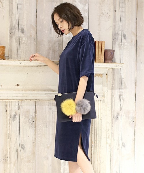 Bou Jeloud（ブージュルード）の「ハイネックベロアワンピース（ワンピース・レディース・ベージュ/グレー/ネイビー・38）」の3枚目の写真