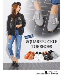 KORMARCH | スクエアバックルポインテッドトゥシューズ（全4色）(その他シューズ)