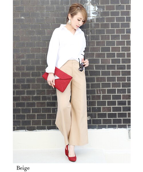 Rocotta by MOERY(ロコッタ)の「Rocotta(ロコッタ) by moery センタープレスガウチョパンツ(スラックス・レディース・ベージュ/ネイビー・S/M)」の4枚目の写真