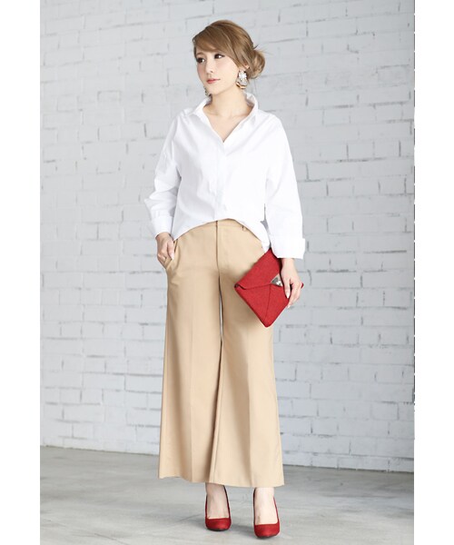 Rocotta by MOERY(ロコッタ)の「Rocotta(ロコッタ) by moery センタープレスガウチョパンツ(スラックス・レディース・ベージュ/ネイビー・S/M)」の5枚目の写真