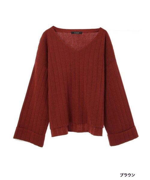 w closet（ダブルクローゼット）の「12G総針Vネックニット（トップス・レディース・ラベンダー/グレー/ブラウン/ブラック・FREE）」の3枚目の写真