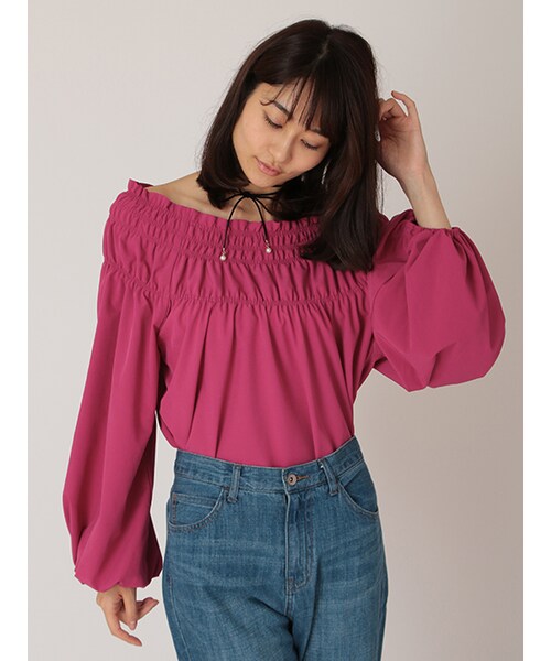 w closet（ダブルクローゼット）の「シャーリング長袖プルオーバー（トップス・レディース・Dピンク/ブラウン/グリーン・FREE）」の4枚目の写真