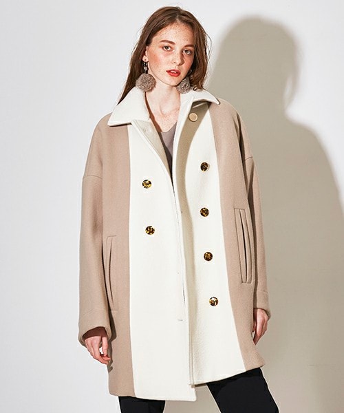 CINOH（チノ）の「オーバーサイズメルトンPコート ベージュ（その他・レディース・BGE/TAN/BLK・38）」の3枚目の写真