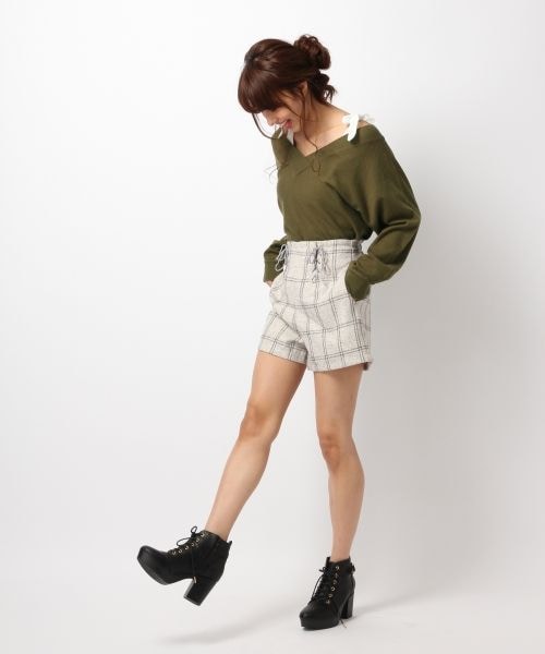 Heather（ヘザー）の「レースUPチェックショートパンツ