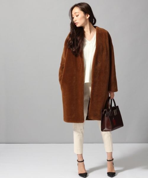 JEANASIS（ジーナシス）の「ノーカラーコート（ジャケット/アウター・アイボリー()/ライトブルー()/ブラウン()/ネイビー()・FREE）」の5枚目の写真