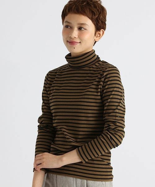 studio CLIP（スタディオクリップ）の「スパンテレコボーダータートルネックプルオーバー（トップス・オフホワイト/杢チャコール/キャメル・M/L）」の3枚目の写真