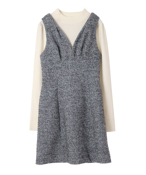 31 Sons de mode（トランテアン　ソン　ドゥ　モード）の「ループツイードハイウエストジャンスカ《予約アイテム》（ワンピース/ドレス・レディース・サックスブルー/ブラック・36/38）」の4枚目の写真