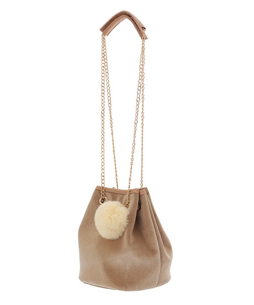 31 Sons de mode（トランテアン　ソン　ドゥ　モード）の「ポンポン付きベロア巾着《予約アイテム》（バッグ・レディース・ベージュ・フリー）」の2枚目の写真
