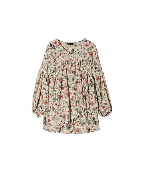 STYLENANDA(スタイルナンダ)の「フリル切替フラワープリントブラウス(その他・レディース・ブラウン/アイボリー/ブラック×シルバー/ブルー/グリーン/オレンジ/イエロー/レッド/ネイビー/グレー/ブラック/ゴールド・フリーサイズ)」の1枚目の写真
