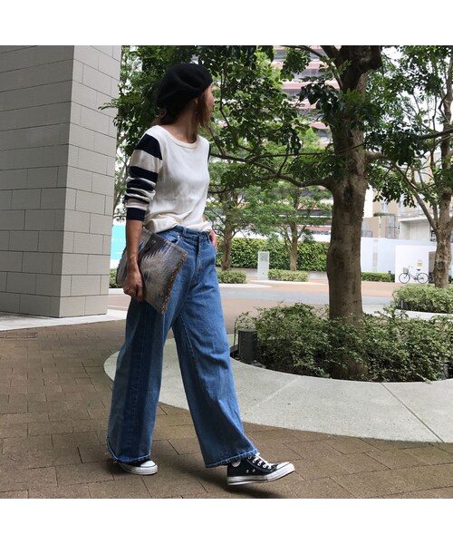 copine（コピン）の「再々再入荷★大人気！!サイドラインワイドデニムパンツ（デニムパンツ・レディース・その他）」の5枚目の写真