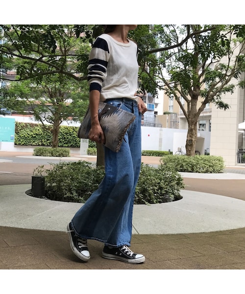 copine（コピン）の「再々再入荷★大人気！!サイドラインワイドデニムパンツ（デニムパンツ・レディース・その他）」の2枚目の写真