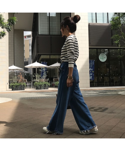 copine（コピン）の「再々再入荷★大人気！!サイドラインワイドデニムパンツ（デニムパンツ・レディース・その他）」の9枚目の写真