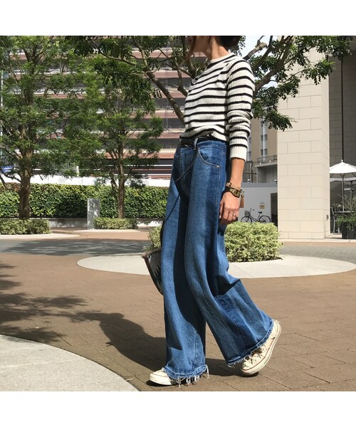 copine（コピン）の「再々再入荷★大人気！!サイドラインワイドデニムパンツ（デニムパンツ・レディース・その他）」の6枚目の写真