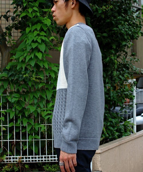 UNION STATION（ユニオンステーション）の「【2016-17AW商品】フロント切り替えクルーニット（ニット/セーター・メンズ・ホワイト系その他/グレー系その他/ネイビー・S/M/L/LL）」の4枚目の写真